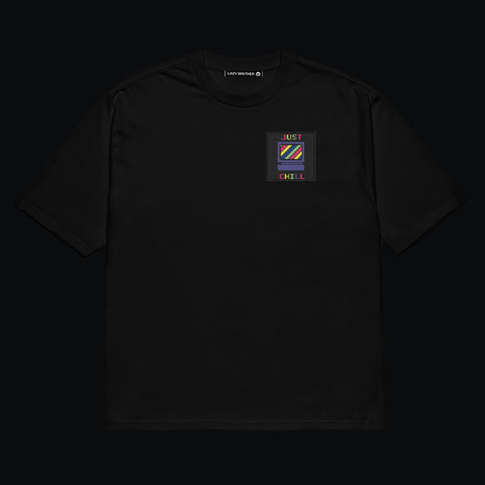Nakışlı Siyah Unisex Oversize Tişört “Just Chill”