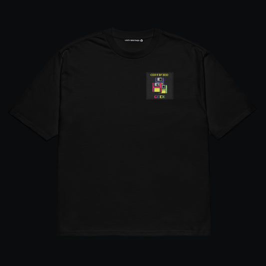 Nakışlı Siyah Unisex Oversize Tişört “Geek”
