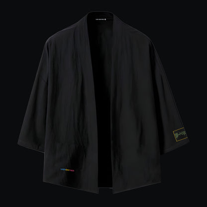 Nakışlı Siyah Unisex Oversize Kimono Ceket “Hungry Shark”
