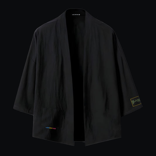 Nakışlı Siyah Unisex Oversize Kimono Ceket “Hungry Shark”