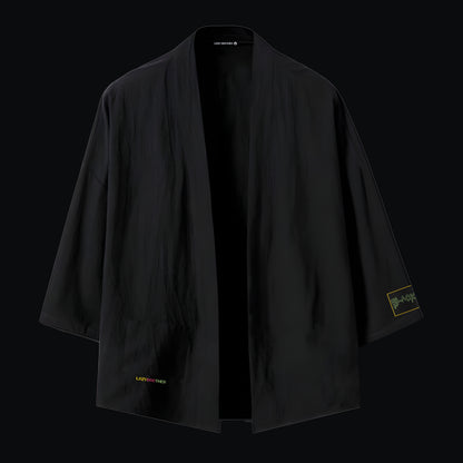Nakışlı Siyah Unisex Oversize Kimono Ceket “Offline Dinosaur”