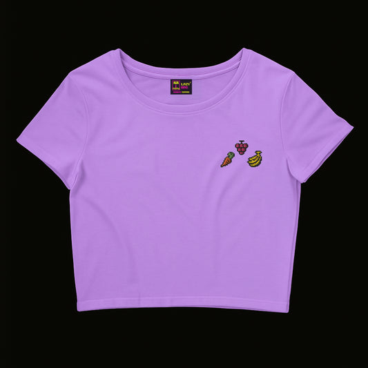 Nakışlı Lila Crop Tişört “Fruity”