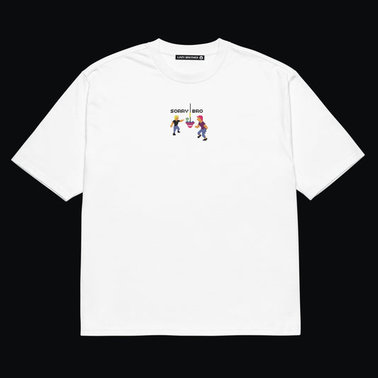 Nakışlı Beyaz Unisex Oversize Tişört “Sorry Bro”