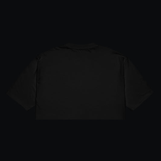 Nakışlı Siyah Oversize Crop Tişört “Chill O’clock”