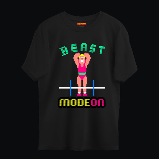 Göğüs ve Sırt Baskılı Siyah Unisex Oversize Tişört “Beast Mode”
