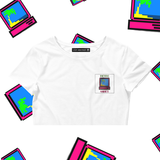 Nakışlı Beyaz Oversize Kesim Crop Tişört "Retro Vibes"