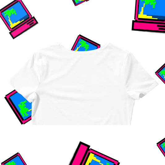 Nakışlı Beyaz Oversize Kesim Crop Tişört "Retro Vibes"