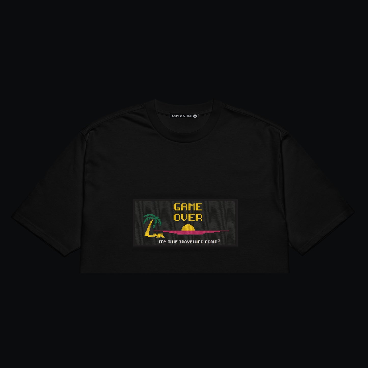 Nakışlı Siyah Oversize Crop Tişört “Game Over”