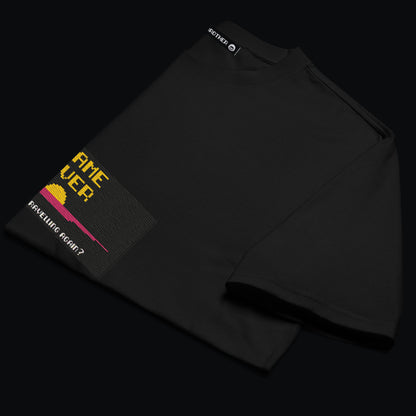 Nakışlı Siyah Oversize Crop Tişört “Game Over”