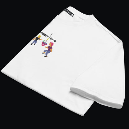 Nakışlı Beyaz Unisex Oversize Tişört “Sorry Bro”
