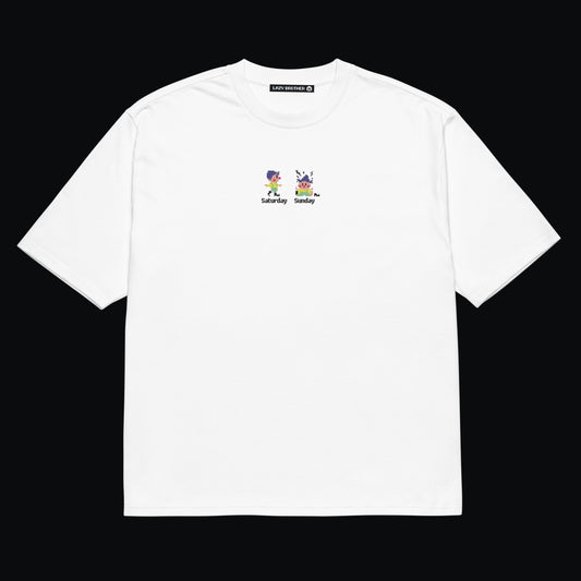 Nakışlı Beyaz Unisex Oversize Tişört “Saturday”