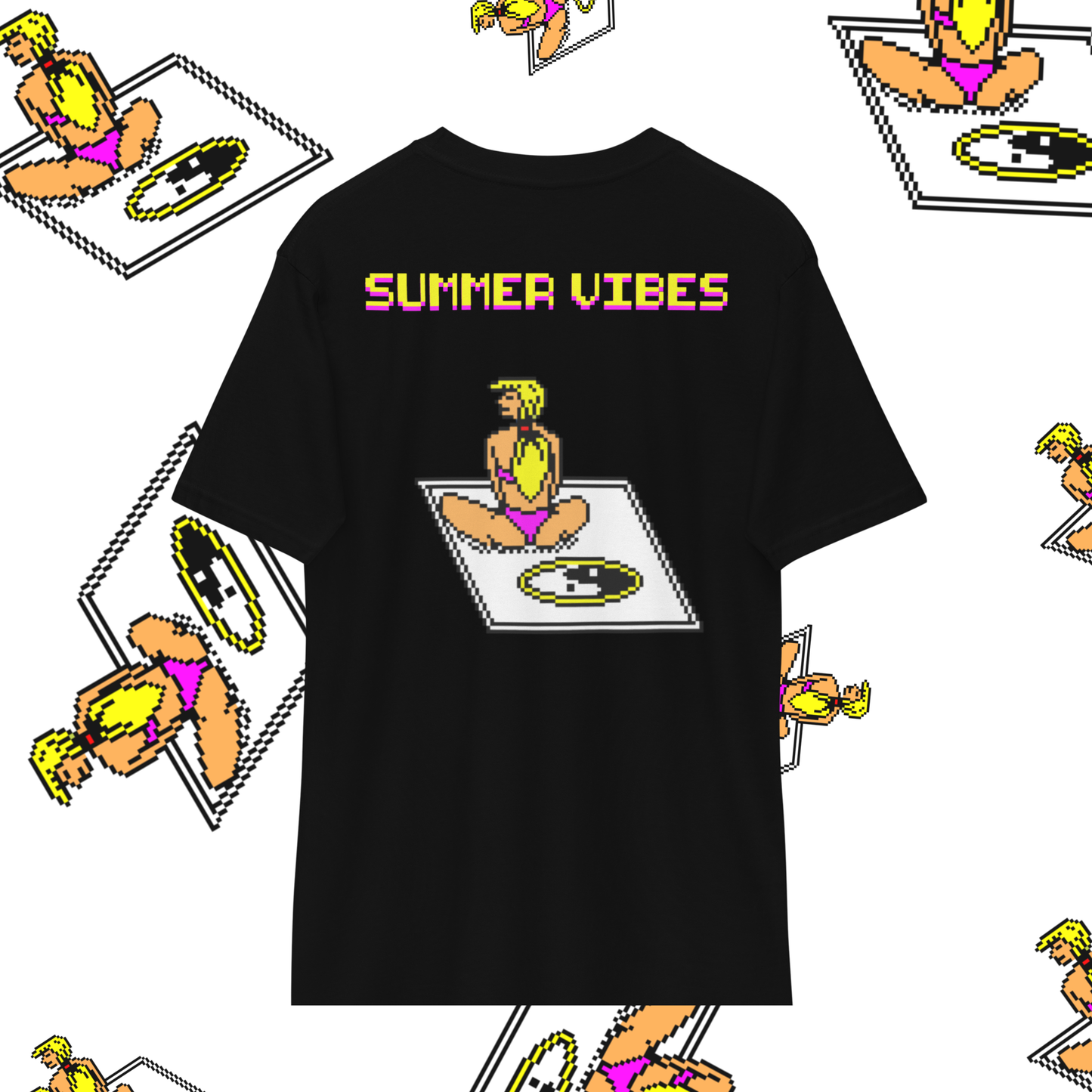 Unisex Sırt Baskılı Siyah Oversize Tişört "Summer Vibes"