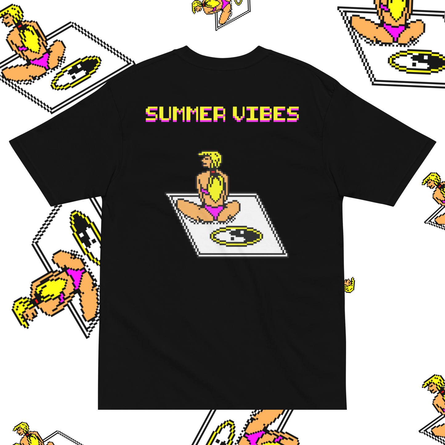 Unisex Sırt Baskılı Siyah Oversize Tişört "Summer Vibes"