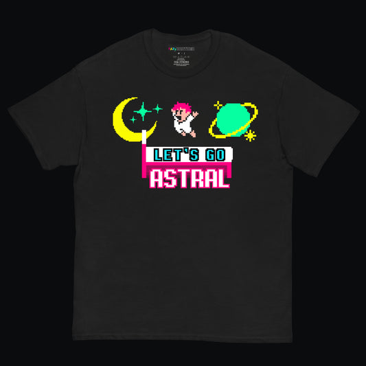 Göğüs ve Sırt Baskılı Siyah Unisex Regular Fit Tişört “Astral”
